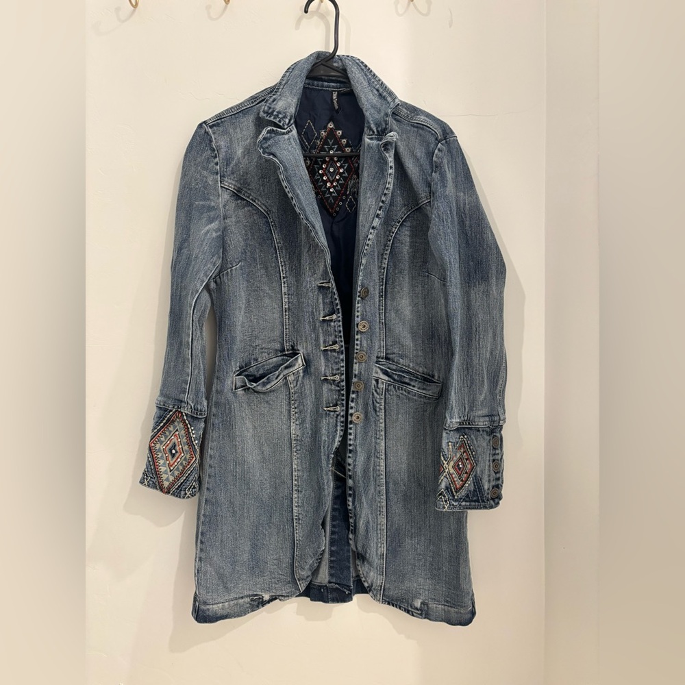 Zenim Blue Denim Jacket with Embroidered Details